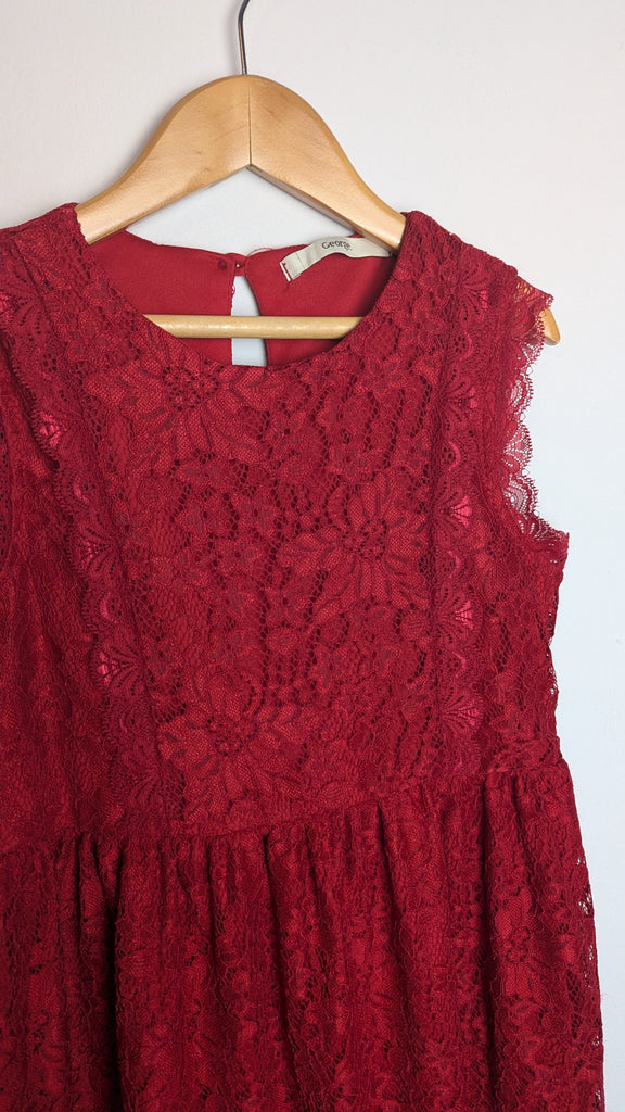 George Red Floral Lace Party Dress - Girls 6-7 Years Little Ones Preloved Used, Preloved, Preworn Baby, Girls & Boys Clothes. Kids & Children's second hand Clothing UK Online. Cheap affordable. Brands including Next, Joules, Nutmeg Morrisons, TU, F&F, H&M.