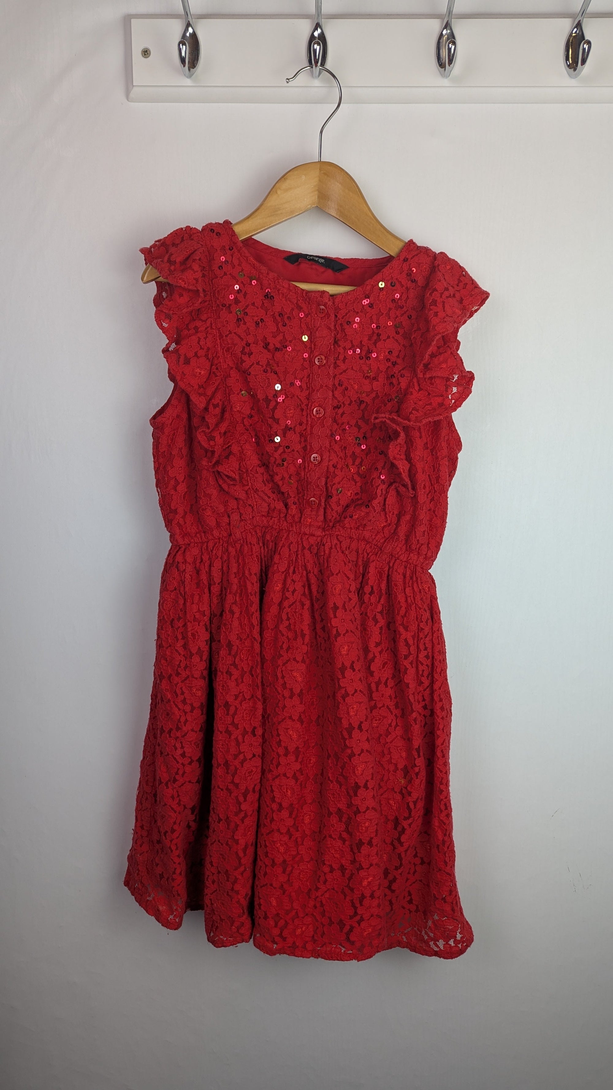George Red Lace Sleeveless Dress - Girls 8 - 9 Years - Little Ones Preloved. Second Hand Children's & Preloved Baby, Kids, Girls & Boys Clothes. UK online