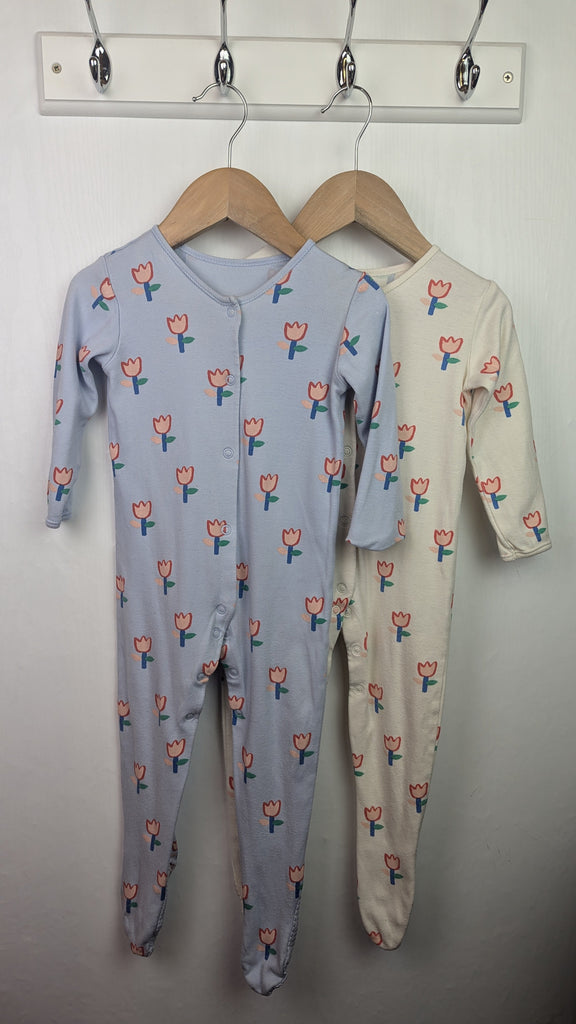 George White & Blue Floral Sleepsuits - Girls 12-18 Months Little Ones Preloved Used, Preloved, Preworn & Second Hand Baby, Kids & Children's Clothing UK Online. Cheap affordable. Brands including Next, Joules, Nutmeg Morrisons, TU, F&F, H&M.