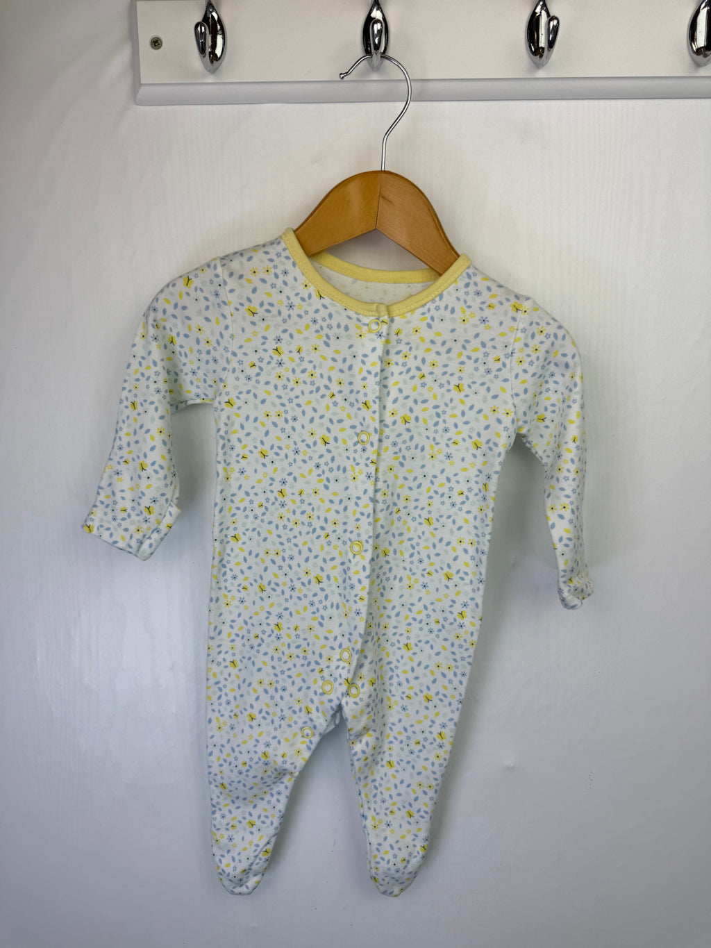 George Yellow & Blue Floral Sleepsuit - Baby Girls Newborn - Little Ones Preloved. Second Hand Children's & Preloved Baby, Kids, Girls & Boys Clothes. UK online