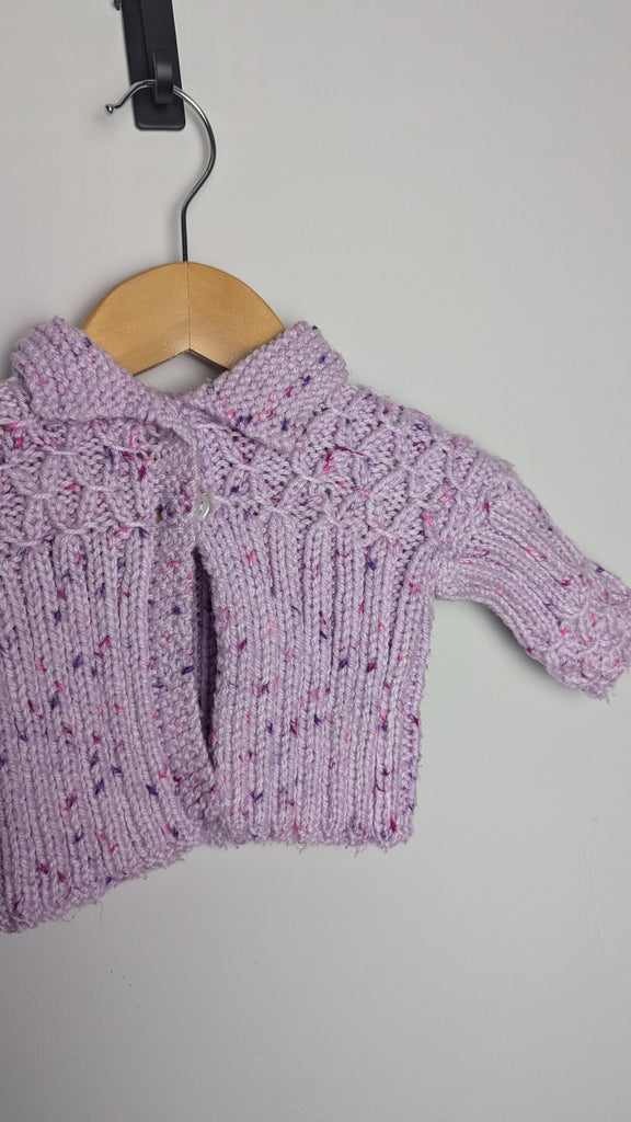 Handknitted Purple Cardigan - Baby Girls 0-3 Months Little Ones Preloved Used, Preloved, Preworn & Second Hand Baby, Kids & Children's Clothing UK Online. Cheap affordable. Brands including Next, Joules, Nutmeg Morrisons, TU, F&F, H&M.