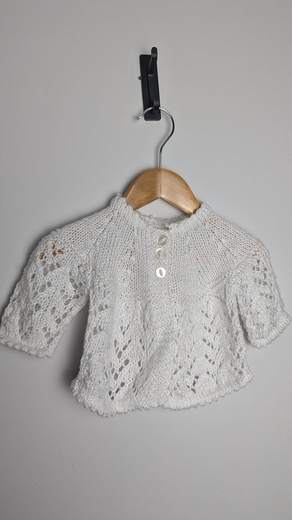 Handknitted White/Cream Cardigan - Girls 0-3 Months Little Ones Preloved Used, Preloved, Preworn & Second Hand Baby, Kids & Children's Clothing UK Online. Cheap affordable. Brands including Next, Joules, Nutmeg Morrisons, TU, F&F, H&M.