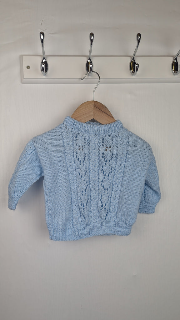 Handmade Blue Knit Jumper - Boys 0-3 Months Little Ones Preloved Used, Preloved, Preworn Baby, Girls & Boys Clothes. Kids & Children's second hand Clothing UK Online. Cheap affordable. Brands including Next, Joules, Nutmeg Morrisons, TU, F&F, H&M.