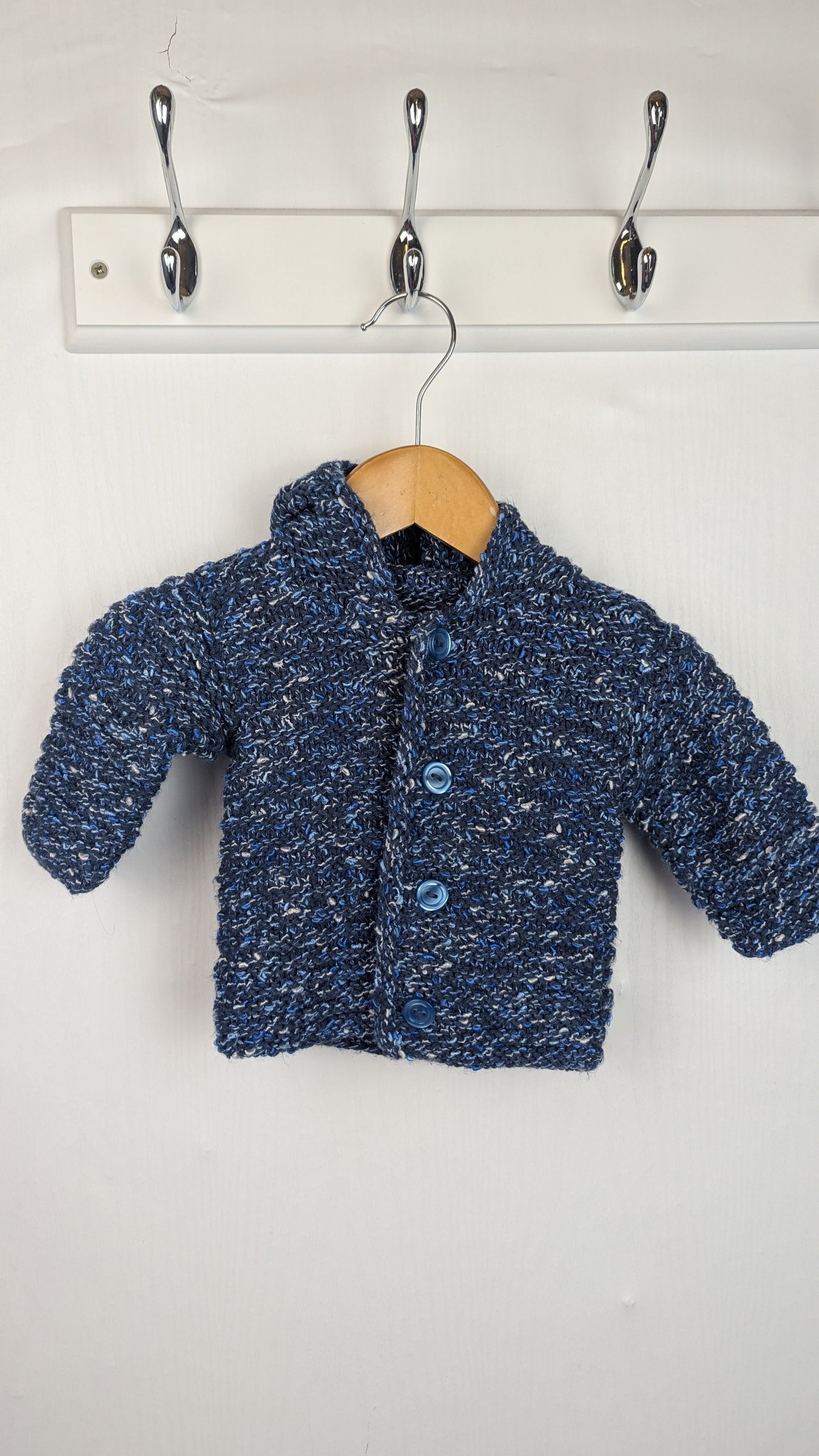 Handmade Blue Speckled Knit Cardigan - Boys 0 - 3 Months - Little Ones Preloved. Second Hand Children's & Preloved Baby, Kids, Girls & Boys Clothes. UK online
