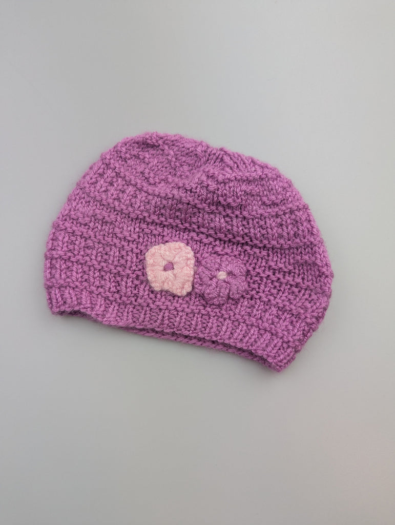 Handmade Knit Flower Hat - Girls Newborn Little Ones Preloved Used, Preloved, Preworn Baby, Girls & Boys Clothes. Kids & Children's second hand Clothing UK Online. Cheap affordable. Brands including Next, Joules, Nutmeg Morrisons, TU, F&F, H&M.