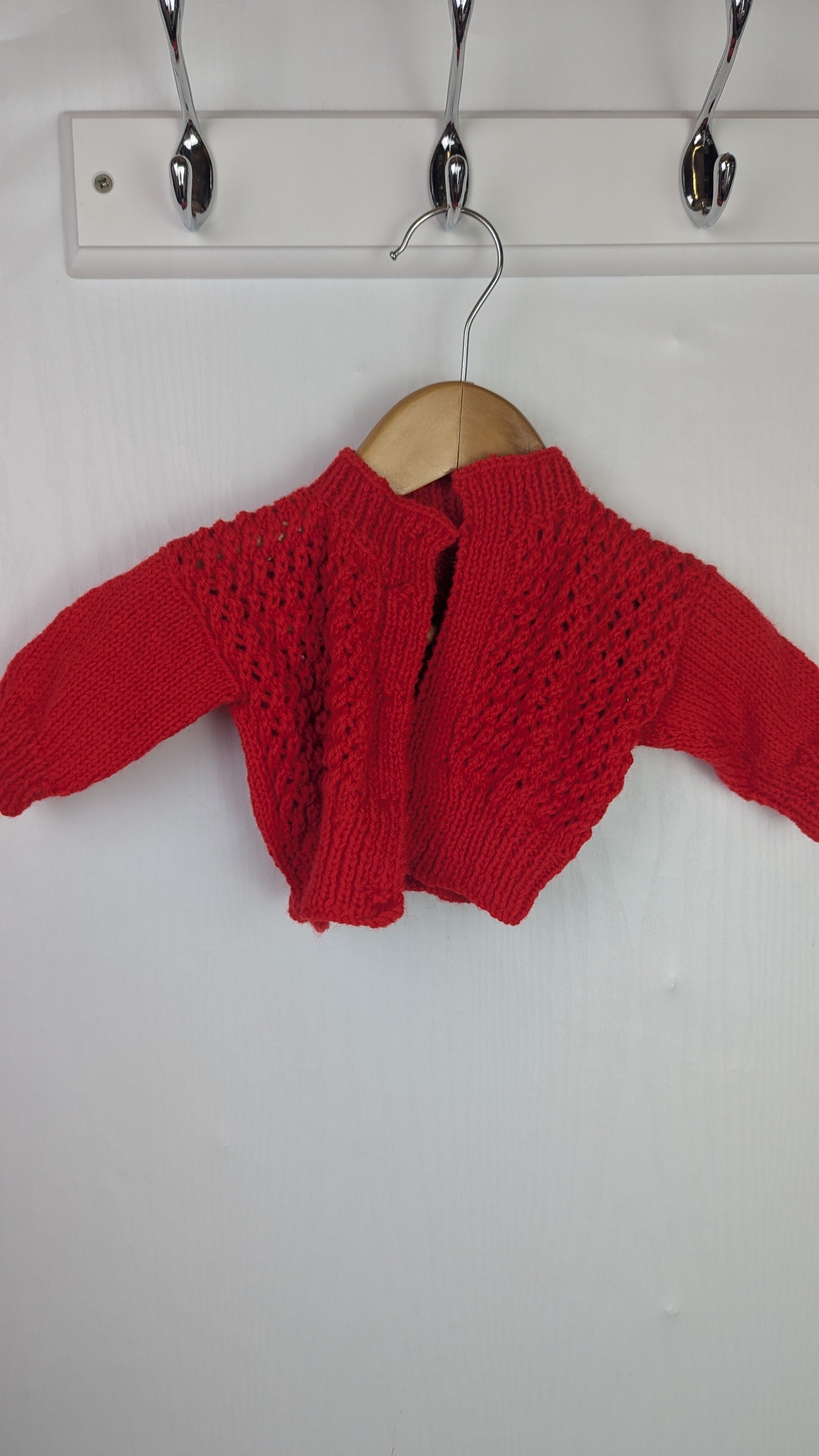 Handmade Red Knitted Cardigan - Girls Newborn - Little Ones Preloved. Second Hand Children's & Preloved Baby, Kids, Girls & Boys Clothes. UK online