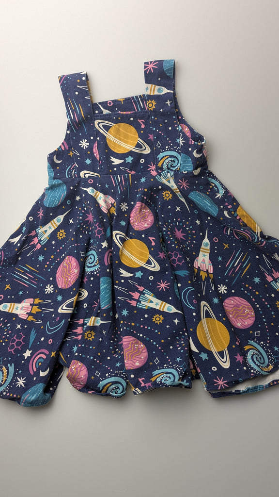 Handmade Space Rockets Dress - Girls 3-4 Years Little Ones Preloved Used, Preloved, Preworn Baby, Girls & Boys Clothes. Kids & Children's second hand Clothing UK Online. Cheap affordable. Brands including Next, Joules, Nutmeg Morrisons, TU, F&F, H&M.