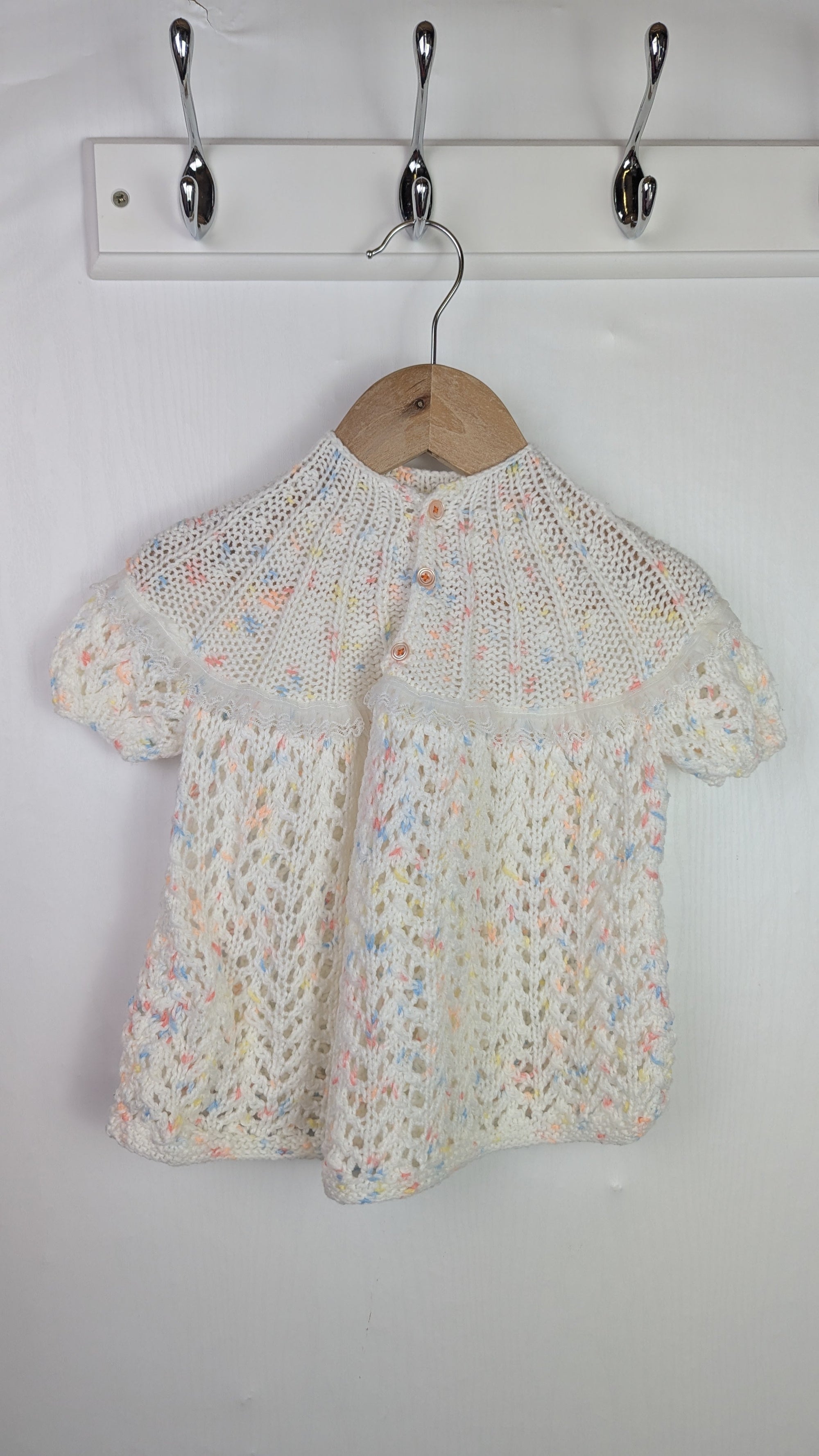 Handmade Speckled Knit Dress with Lace - Girls 0 - 6 Months - Little Ones Preloved. Second Hand Children's & Preloved Baby, Kids, Girls & Boys Clothes. UK online