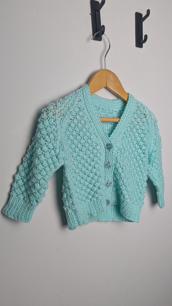 Handmade Turquoise Knit Cardigan - Unisex 3-6 Months Little Ones Preloved Used, Preloved, Preworn & Second Hand Baby, Kids & Children's Clothing UK Online. Cheap affordable. Brands including Next, Joules, Nutmeg Morrisons, TU, F&F, H&M.