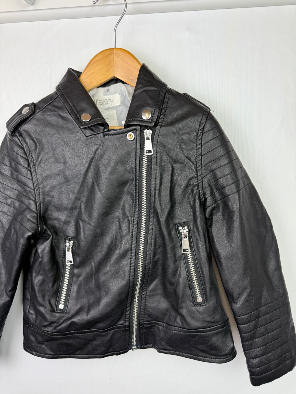 H&M Black Pleather Biker Jacket - Girls 5 - 6 Years - Little Ones Preloved. Second Hand Children's & Preloved Baby, Kids, Girls & Boys Clothes. UK online
