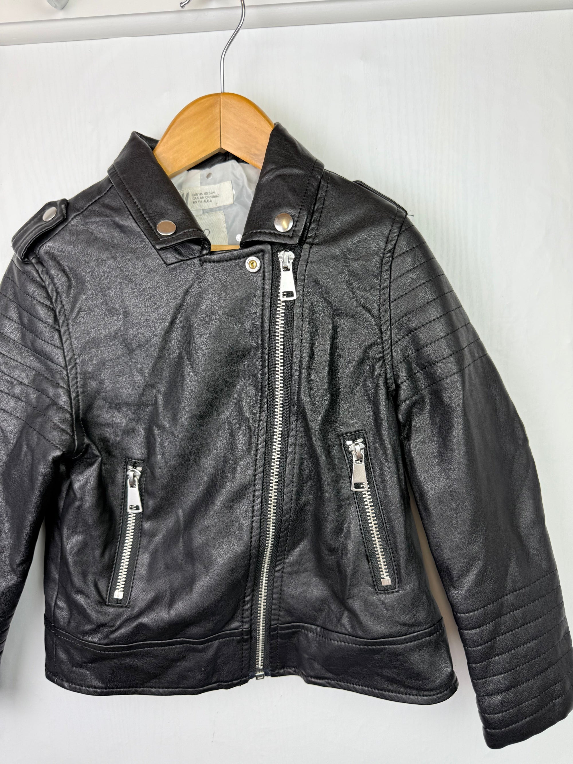 H&M Black Pleather Biker Jacket - Girls 5 - 6 Years - Little Ones Preloved. Second Hand Children's & Preloved Baby, Kids, Girls & Boys Clothes. UK online
