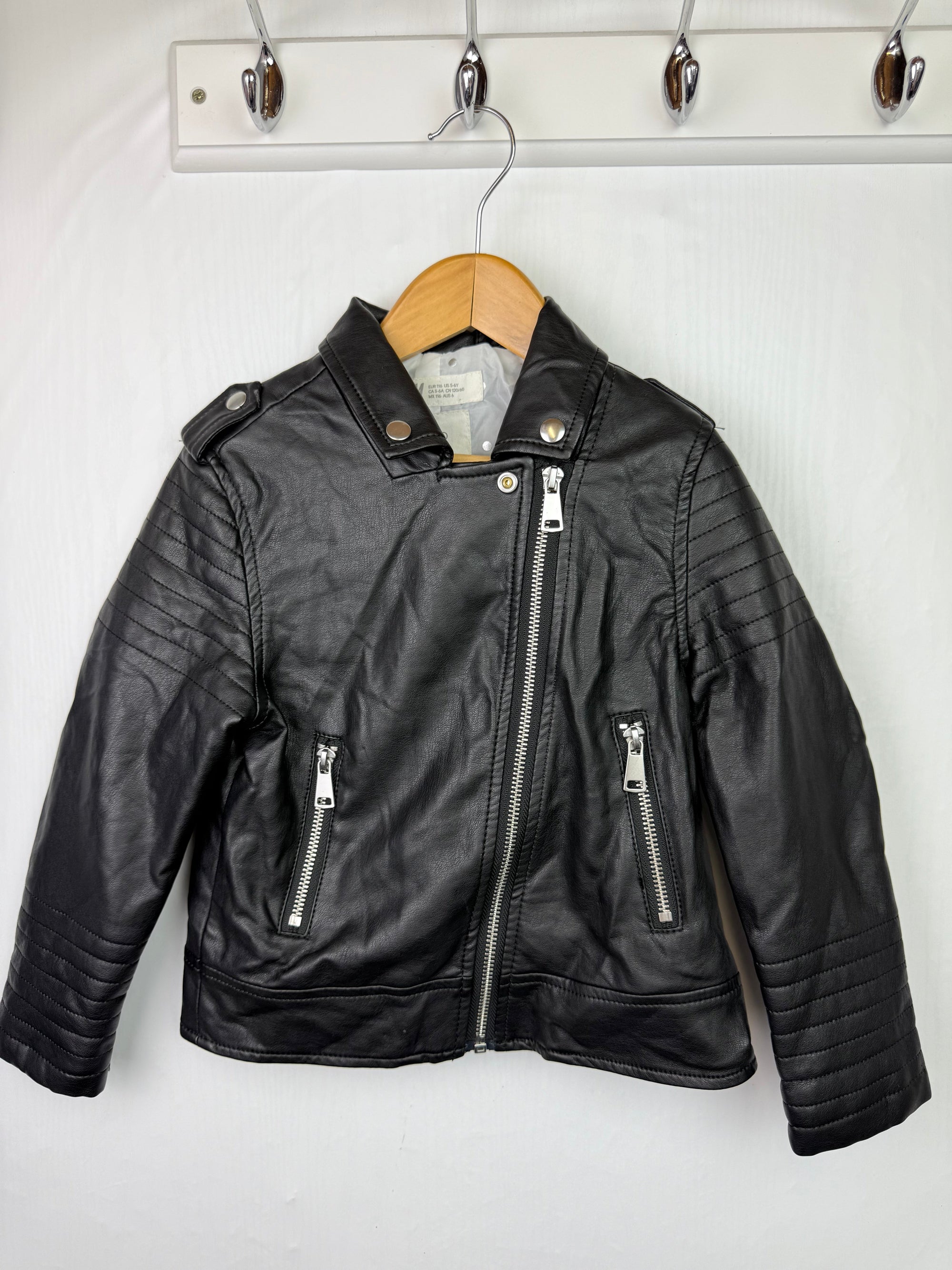 H&M Black Pleather Biker Jacket - Girls 5 - 6 Years - Little Ones Preloved. Second Hand Children's & Preloved Baby, Kids, Girls & Boys Clothes. UK online