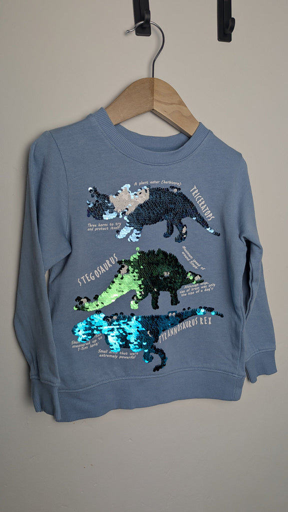 H&M Blue Sequin Dinosaur Jumper - Boys 3-4 Years Little Ones Preloved Used, Preloved, Preworn & Second Hand Baby, Kids & Children's Clothing UK Online. Cheap affordable. Brands including Next, Joules, Nutmeg Morrisons, TU, F&F, H&M.