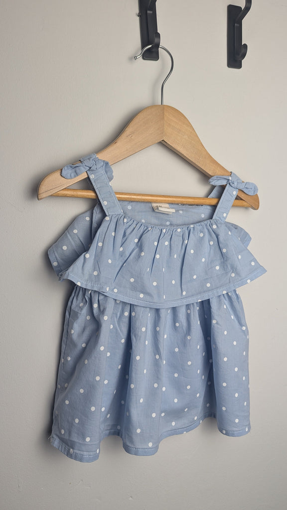 H&M Blue Spotty Dress - Girls 9-12 Months Little Ones Preloved Used, Preloved, Preworn & Second Hand Baby, Kids & Children's Clothing UK Online. Cheap affordable. Brands including Next, Joules, Nutmeg Morrisons, TU, F&F, H&M.