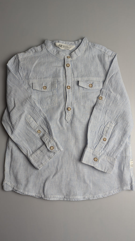 H&M Blue Stripe Cotton & Linen Shirt - Boys 5-6 Years H&M Used, Preloved, Preworn & Second Hand Baby, Kids & Children's Clothing UK Online. Cheap affordable. Brands including Next, Joules, Nutmeg Morrisons, TU, F&F, H&M.