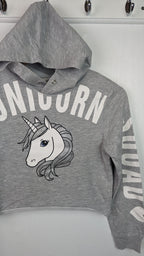 H&M Grey Unicorn Crop Hoodie - Girls 10 - 12 Years - Little Ones Preloved. Second Hand Children's & Preloved Baby, Kids, Girls & Boys Clothes. UK online
