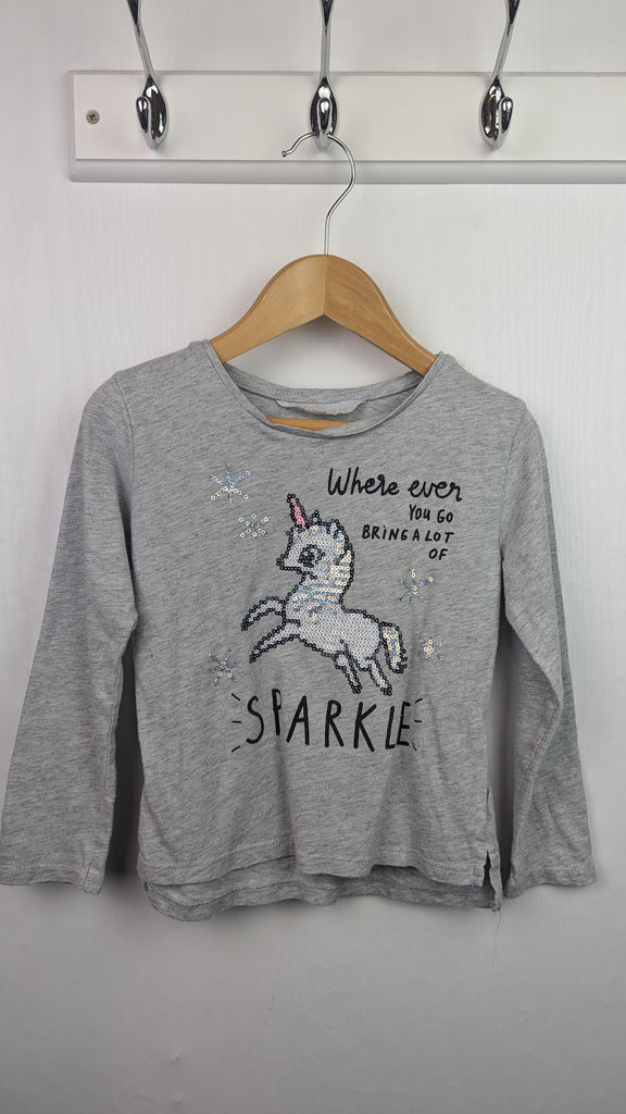 H&M Grey Unicorn Top - Girls 2-4 Years Little Ones Preloved Used, Preloved, Preworn & Second Hand Baby, Kids & Children's Clothing UK Online. Cheap affordable. Brands including Next, Joules, Nutmeg Morrisons, TU, F&F, H&M.