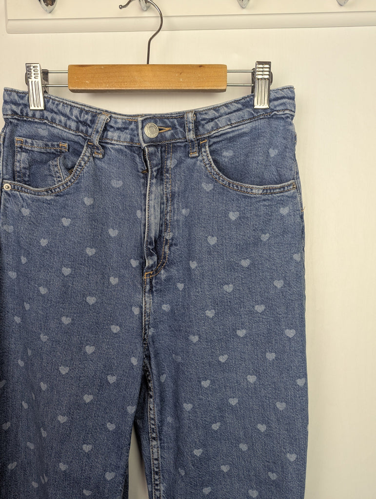 H&M Heart Wide Leg Denim Jeans - Girls 13-14 Years Little Ones Preloved Used, Preloved, Preworn Baby, Girls & Boys Clothes. Kids & Children's second hand Clothing UK Online. Cheap affordable. Brands including Next, Joules, Nutmeg Morrisons, TU, F&F, H&M.