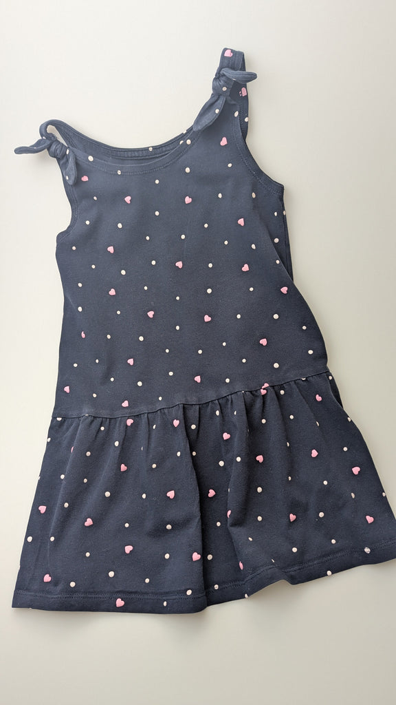 H&M Navy Polka Dot Heart Dress - Girls 2-4 Years Little Ones Preloved Used, Preloved, Preworn Baby, Girls & Boys Clothes. Kids & Children's second hand Clothing UK Online. Cheap affordable. Brands including Next, Joules, Nutmeg Morrisons, TU, F&F, H&M.