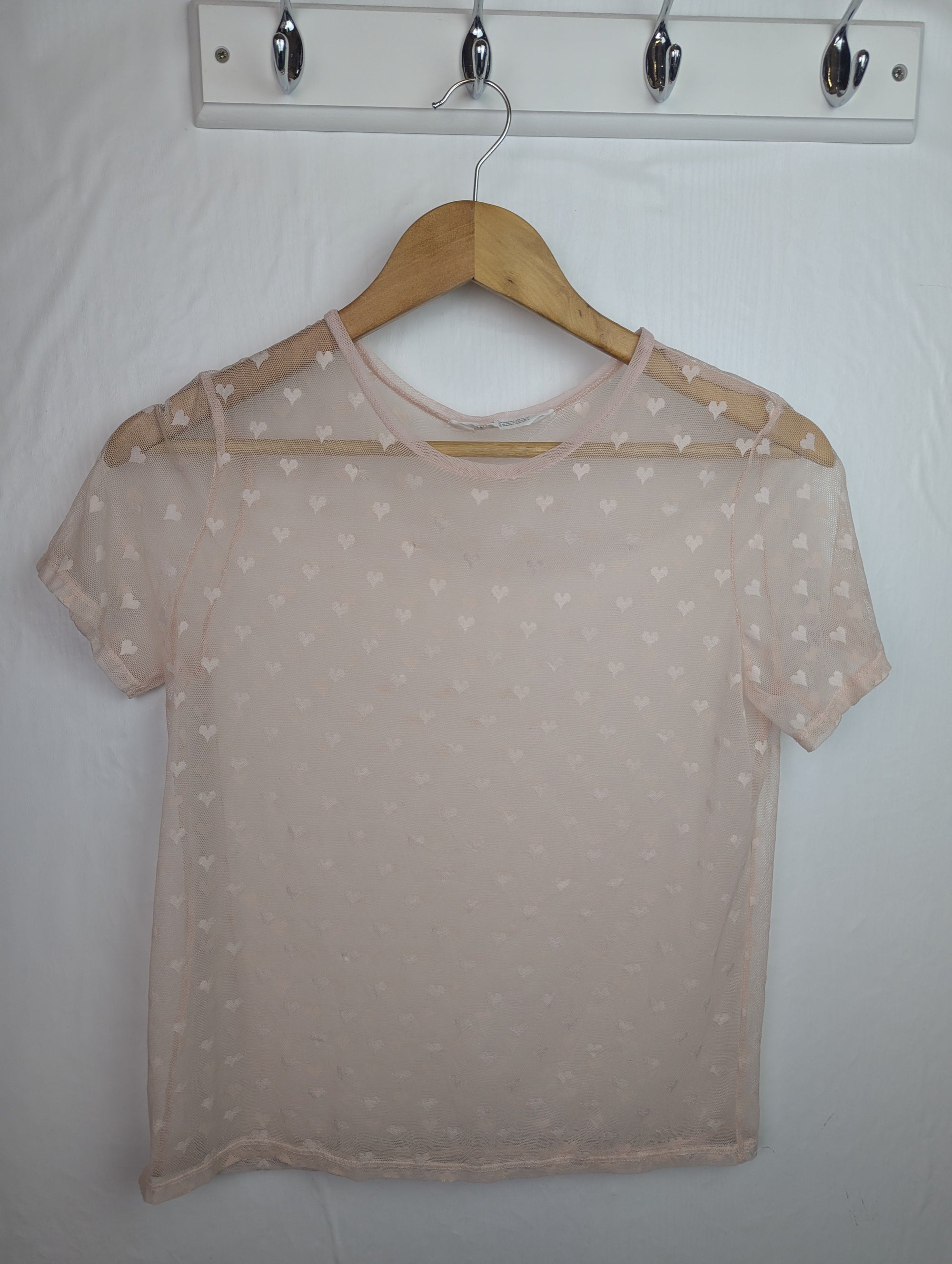 H&M Pink Heart Mesh Top - Girls 12 - 14 Years - Little Ones Preloved. Second Hand Children's & Preloved Baby, Kids, Girls & Boys Clothes. UK online