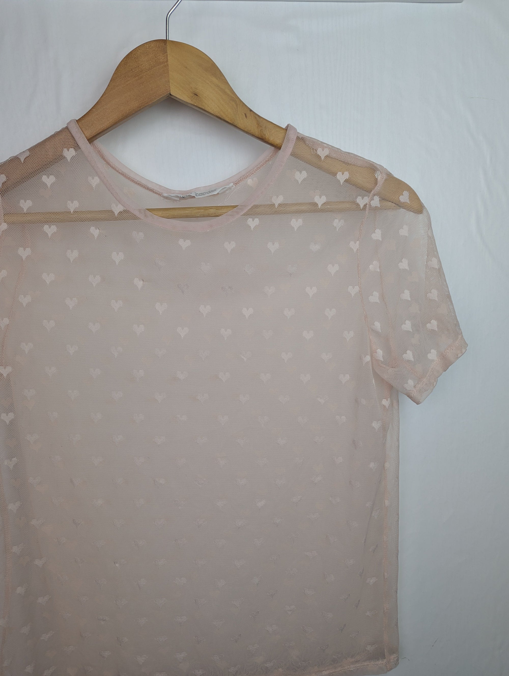 H&M Pink Heart Mesh Top - Girls 12 - 14 Years - Little Ones Preloved. Second Hand Children's & Preloved Baby, Kids, Girls & Boys Clothes. UK online