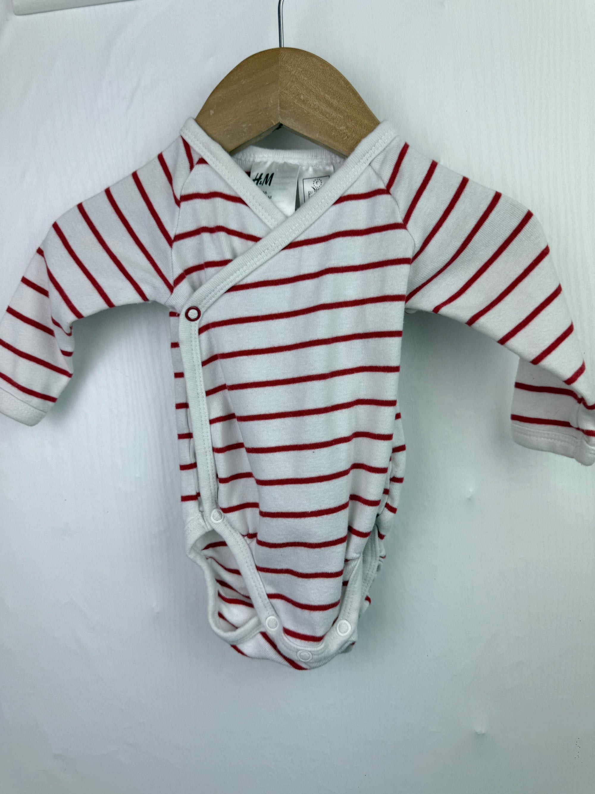 H&M Red Striped Wrap Bodysuit - Unisex 1 - 2 Months - Little Ones Preloved. Second Hand Children's & Preloved Baby, Kids, Girls & Boys Clothes. UK online