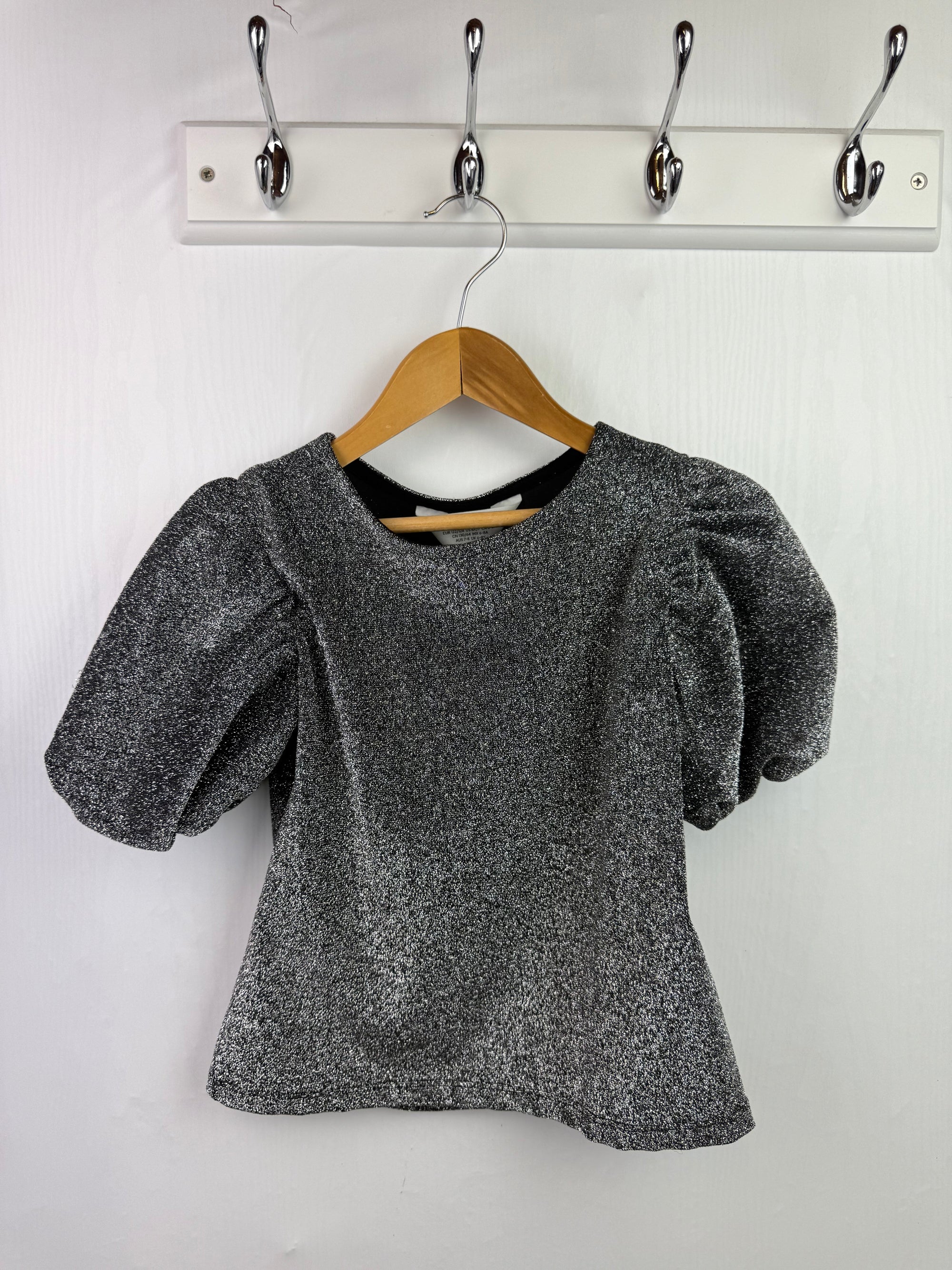 H&M Silver Puff Sleeve Top - Girls 6 - 8 Years - Little Ones Preloved. Second Hand Children's & Preloved Baby, Kids, Girls & Boys Clothes. UK online