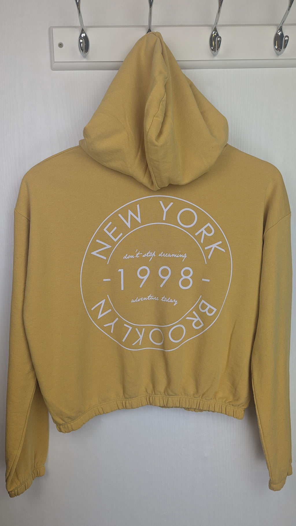 H&M Yellow 'New York' Hoodie - girls 12 - 14 Years - Little Ones Preloved. Second Hand Children's & Preloved Baby, Kids, Girls & Boys Clothes. UK online