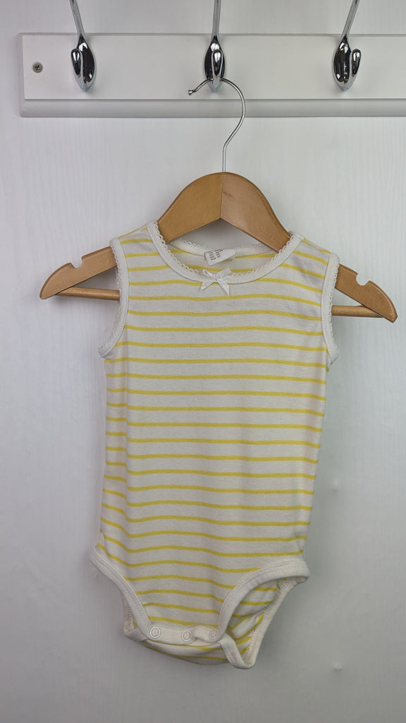 H&M Yellow Striped Sleeveless Bodysuit - Girls 4-6 Months Little Ones Preloved Used, Preloved, Preworn & Second Hand Baby, Kids & Children's Clothing UK Online. Cheap affordable. Brands including Next, Joules, Nutmeg Morrisons, TU, F&F, H&M.