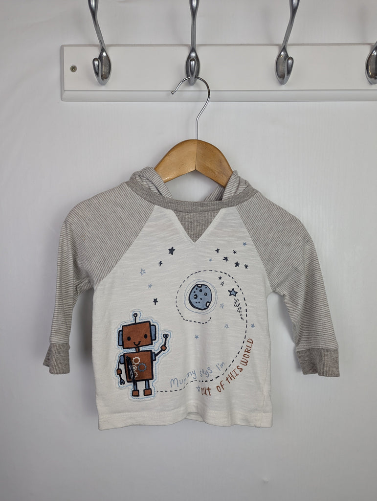 Hooded Robot Top - Boys 3-6 Months Little Ones Preloved Used, Preloved, Preworn Baby, Girls & Boys Clothes. Kids & Children's second hand Clothing UK Online. Cheap affordable. Brands including Next, Joules, Nutmeg Morrisons, TU, F&F, H&M.