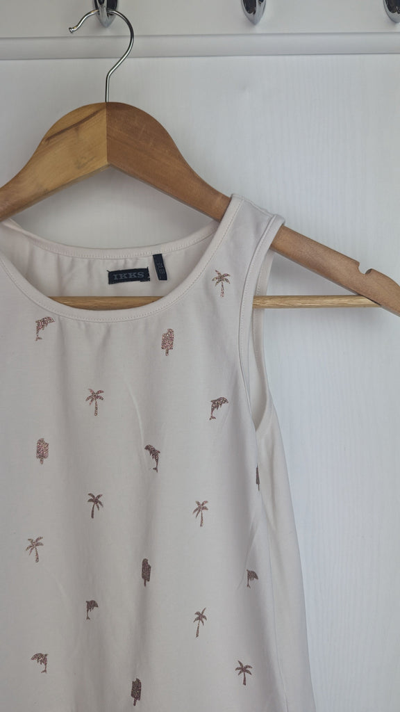 IKKS White & Gold Glitter Tropical Top - Girls 12 Years IKKS Used, Preloved, Preworn & Second Hand Baby, Kids & Children's Clothing UK Online. Cheap affordable. Brands including Next, Joules, Nutmeg Morrisons, TU, F&F, H&M.