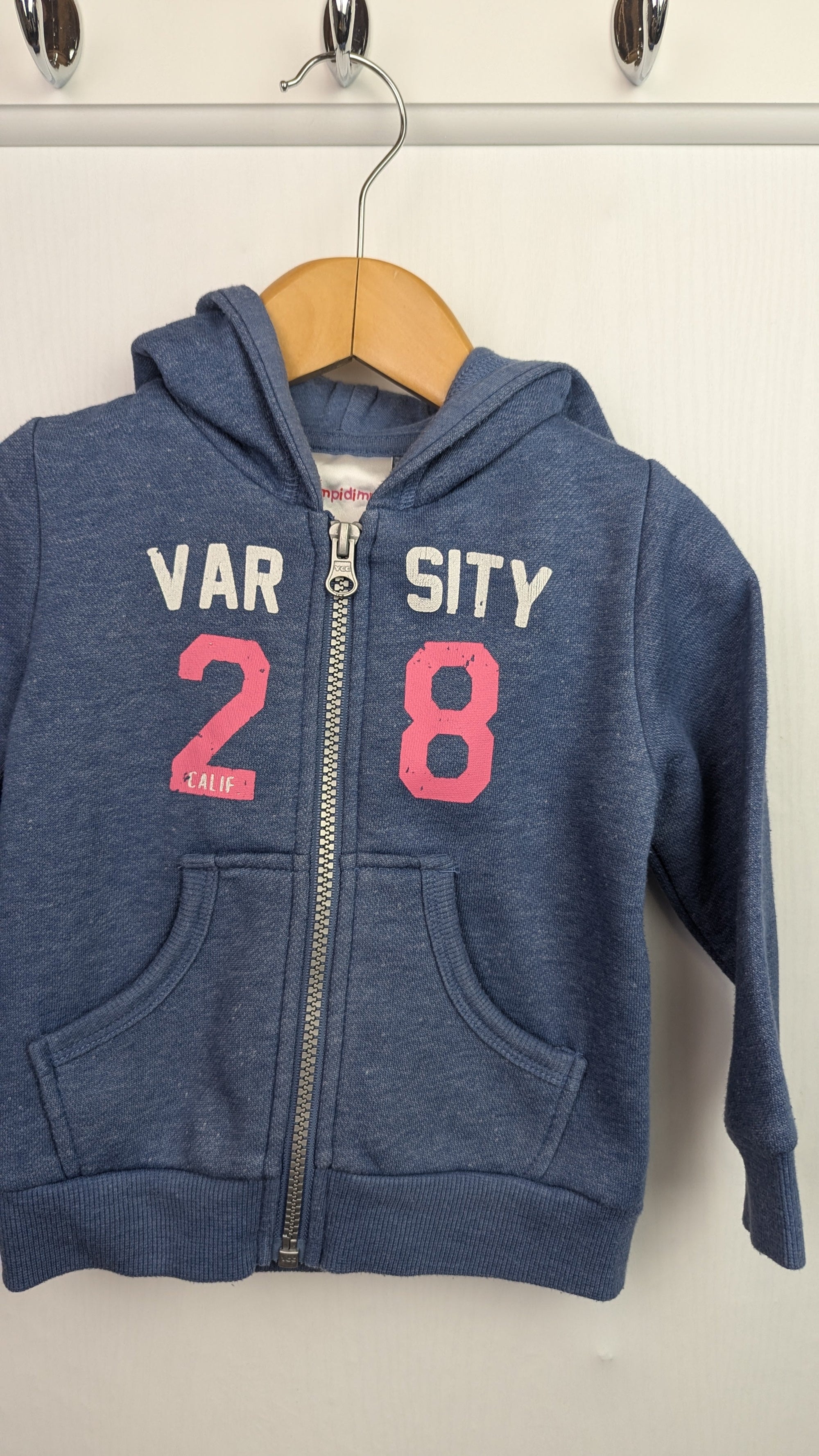 Impidimpi Varsity Blue Zip Hoodie - Girls 9 - 12 Months - Little Ones Preloved. Second Hand Children's & Preloved Baby, Kids, Girls & Boys Clothes. UK online