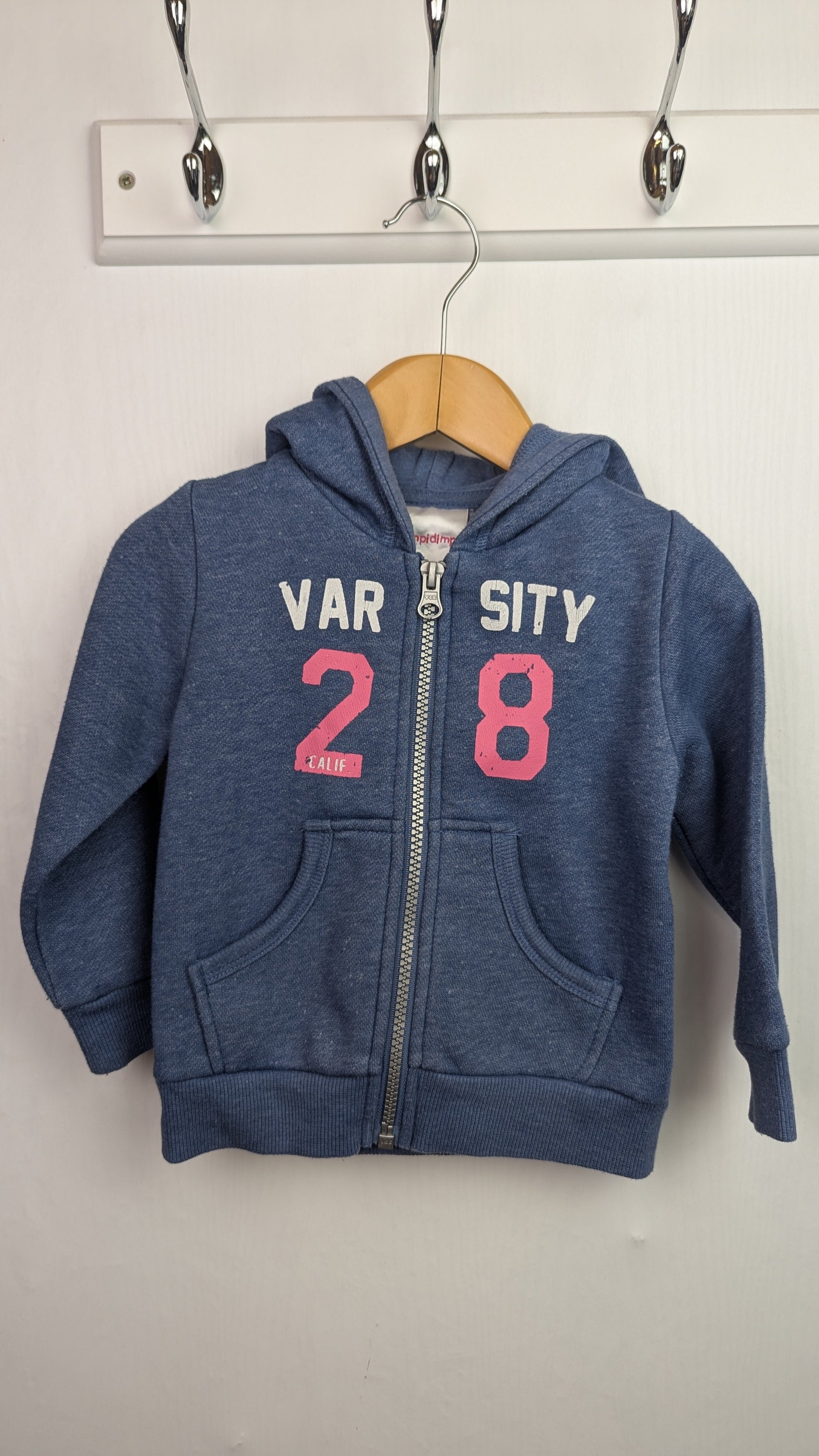Impidimpi Varsity Blue Zip Hoodie - Girls 9 - 12 Months - Little Ones Preloved. Second Hand Children's & Preloved Baby, Kids, Girls & Boys Clothes. UK online