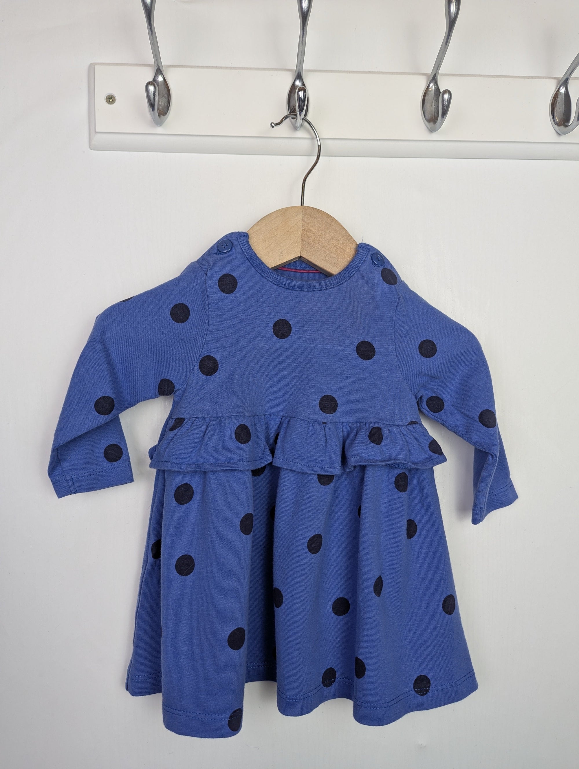 John Lewis Blue Spotty Dress - Girls 0 - 3 Months - Little Ones Preloved. Second Hand Children's & Preloved Baby, Kids, Girls & Boys Clothes. UK online