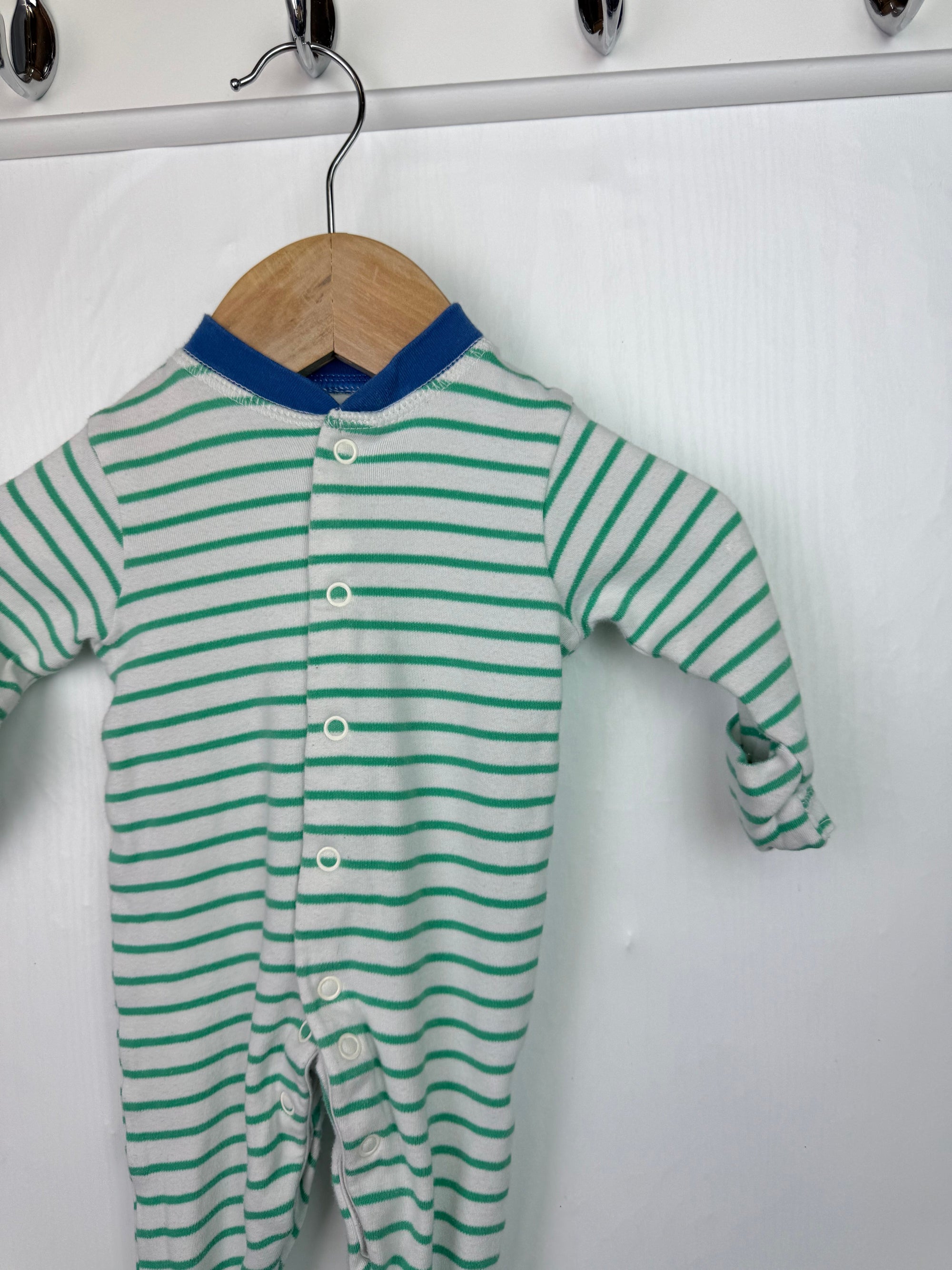 John Lewis Green Striped Sleepsuit - Boys Newborn - Little Ones Preloved. Second Hand Children's & Preloved Baby, Kids, Girls & Boys Clothes. UK online