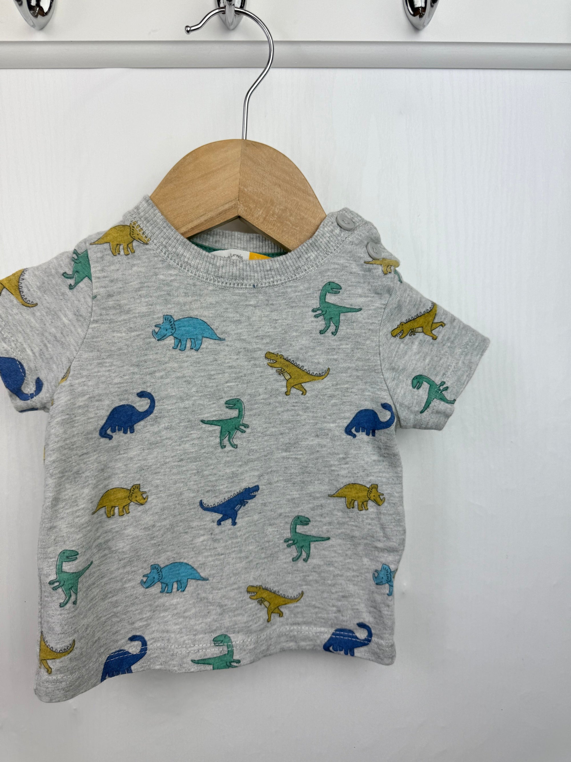 John Lewis Grey Dinosaur Top - Baby Boys 0 - 3 Months - Little Ones Preloved. Second Hand Children's & Preloved Baby, Kids, Girls & Boys Clothes. UK online