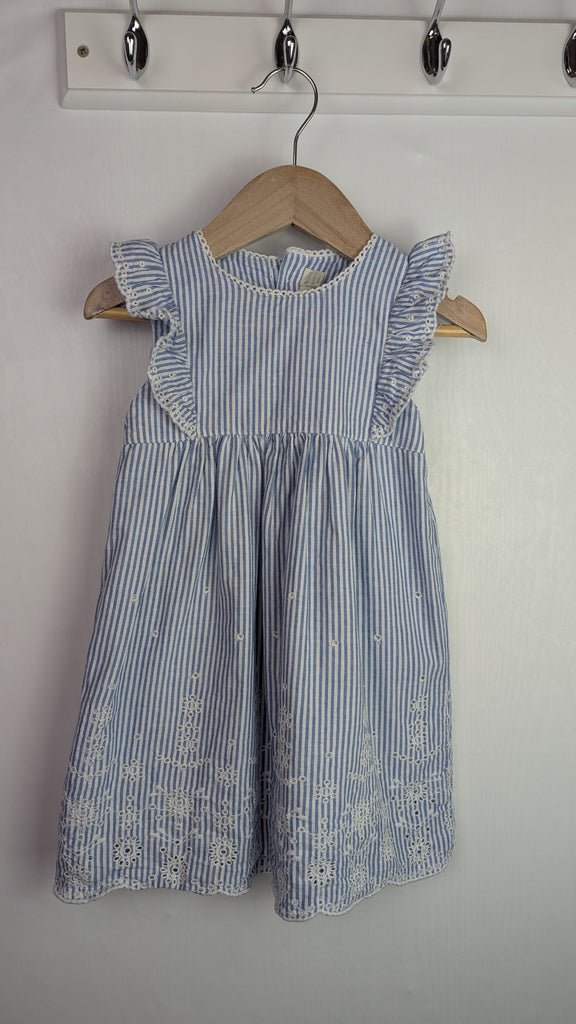 Jojo Maman Bebe Blue Striped Floral Dress - Girls 18-24 Months Little Ones Preloved Used, Preloved, Preworn Baby, Girls & Boys Clothes. Kids & Children's second hand Clothing UK Online. Cheap affordable. Brands including Next, Joules, Nutmeg Morrisons, TU, F&F, H&M.