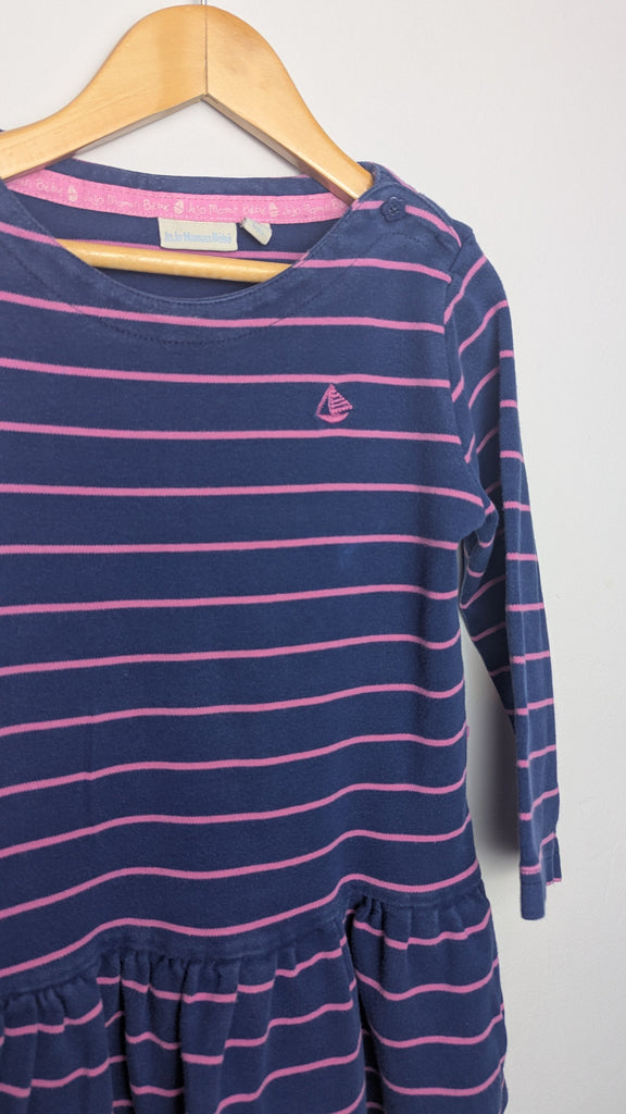 Jojo Maman Bebe Navy & Pink Striped Dress - Girls 3-4 Years Little Ones Preloved Used, Preloved, Preworn & Second Hand Baby, Kids & Children's Clothing UK Online. Cheap affordable. Brands including Next, Joules, Nutmeg Morrisons, TU, F&F, H&M.