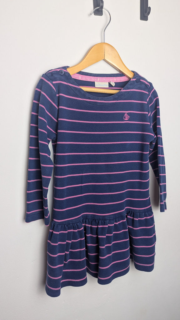 Jojo Maman Bebe Navy & Pink Striped Dress - Girls 3-4 Years Little Ones Preloved Used, Preloved, Preworn & Second Hand Baby, Kids & Children's Clothing UK Online. Cheap affordable. Brands including Next, Joules, Nutmeg Morrisons, TU, F&F, H&M.