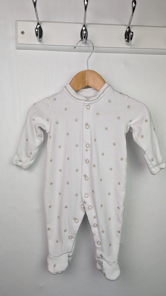 Jojo Maman Bebe White Stars Sleepsuit - Unisex 0-3 Months Little Ones Preloved Used, Preloved, Preworn & Second Hand Baby, Kids & Children's Clothing UK Online. Cheap affordable. Brands including Next, Joules, Nutmeg Morrisons, TU, F&F, H&M.