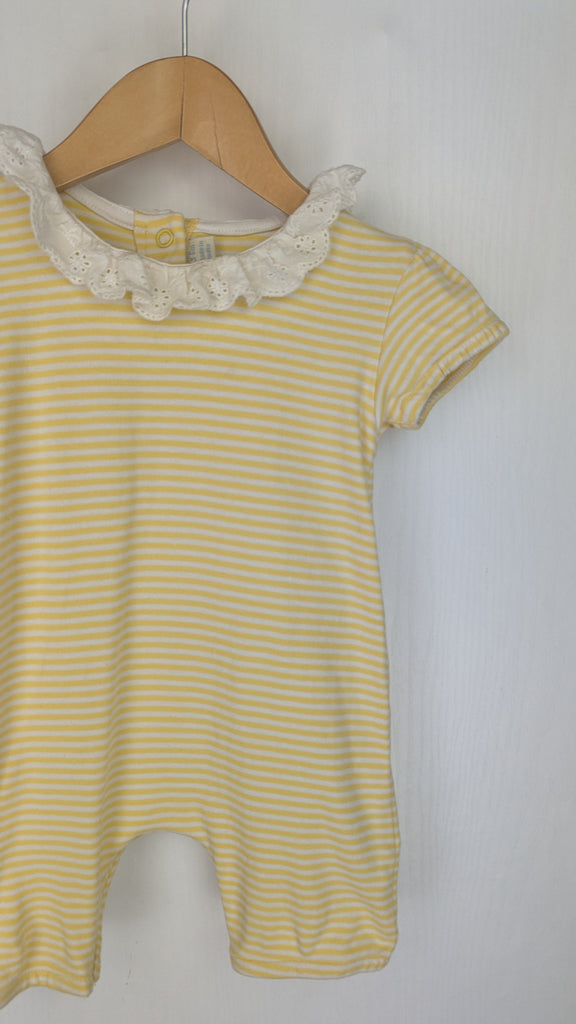 Jojo Maman Bebe Yellow Striped Romper - Girls 3-6 Months Jojo Maman Bebe Used, Preloved, Preworn & Second Hand Baby, Kids & Children's Clothing UK Online. Cheap affordable. Brands including Next, Joules, Nutmeg Morrisons, TU, F&F, H&M.