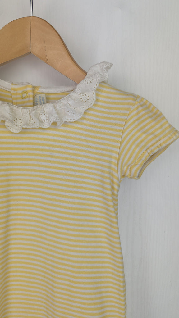 Jojo Maman Bebe Yellow Striped Romper - Girls 3-6 Months Jojo Maman Bebe Used, Preloved, Preworn & Second Hand Baby, Kids & Children's Clothing UK Online. Cheap affordable. Brands including Next, Joules, Nutmeg Morrisons, TU, F&F, H&M.