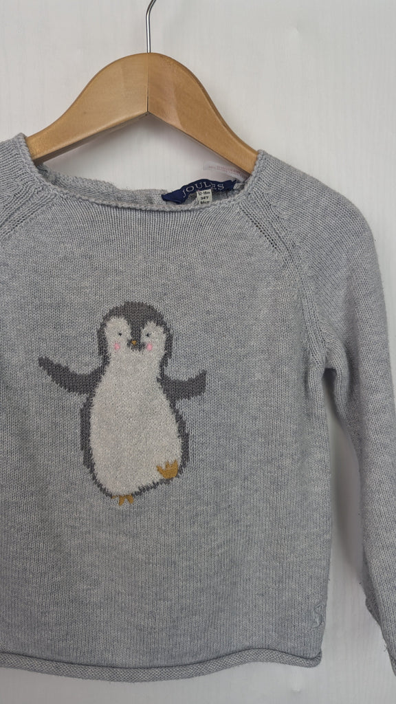 Joules Grey Penguin Jumper - Unisex 12-18 Months Joules Used, Preloved, Preworn Baby, Girls & Boys Clothes. Kids & Children's second hand Clothing UK Online. Cheap affordable. Brands including Next, Joules, Nutmeg Morrisons, TU, F&F, H&M.