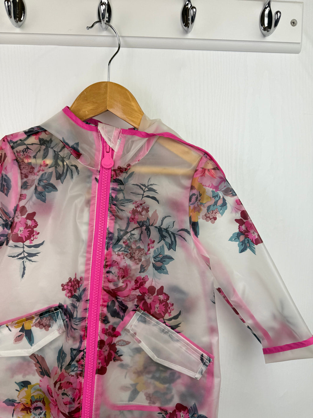 Joules Pink & Clear Floral Raincoat - Girls 1 Year - Little Ones Preloved. Second Hand Children's & Preloved Baby, Kids, Girls & Boys Clothes. UK online