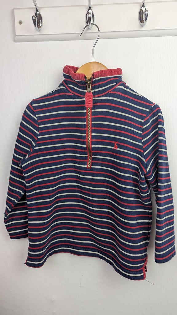 Joules Red & Navy Striped Half Zip Jumper - Boys 3 Years Joules Used, Preloved, Preworn Baby, Girls & Boys Clothes. Kids & Children's second hand Clothing UK Online. Cheap affordable. Brands including Next, Joules, Nutmeg Morrisons, TU, F&F, H&M.