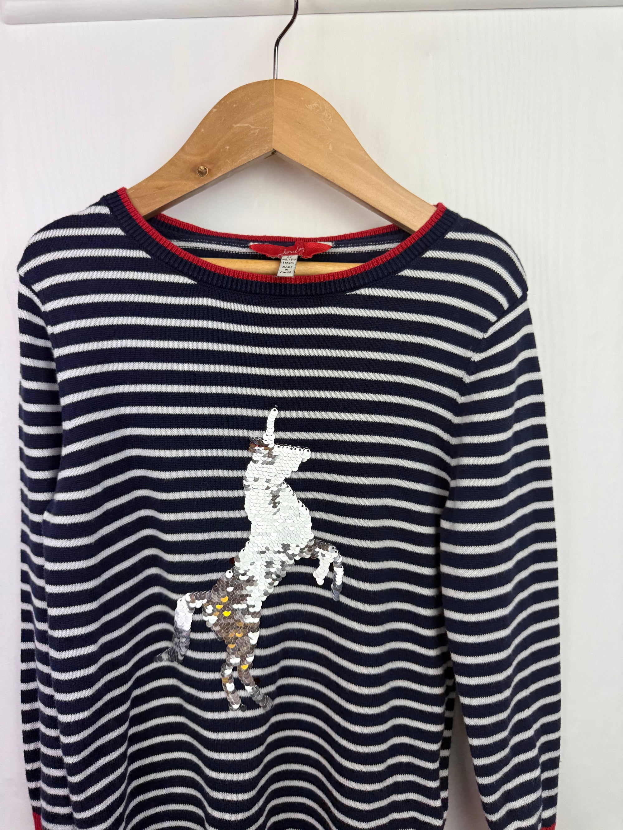 Joules Striped Sequin Unicorn Jumper - Girls 6 Years - Little Ones Preloved. Second Hand Children's & Preloved Baby, Kids, Girls & Boys Clothes. UK online