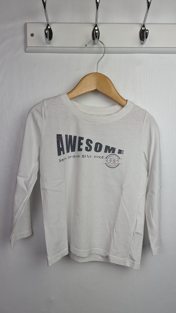 La Redoute 'Awesome' Long Sleeve Top - Boys 4 Years Little Ones Preloved Used, Preloved, Preworn Baby, Girls & Boys Clothes. Kids & Children's second hand Clothing UK Online. Cheap affordable. Brands including Next, Joules, Nutmeg Morrisons, TU, F&F, H&M.