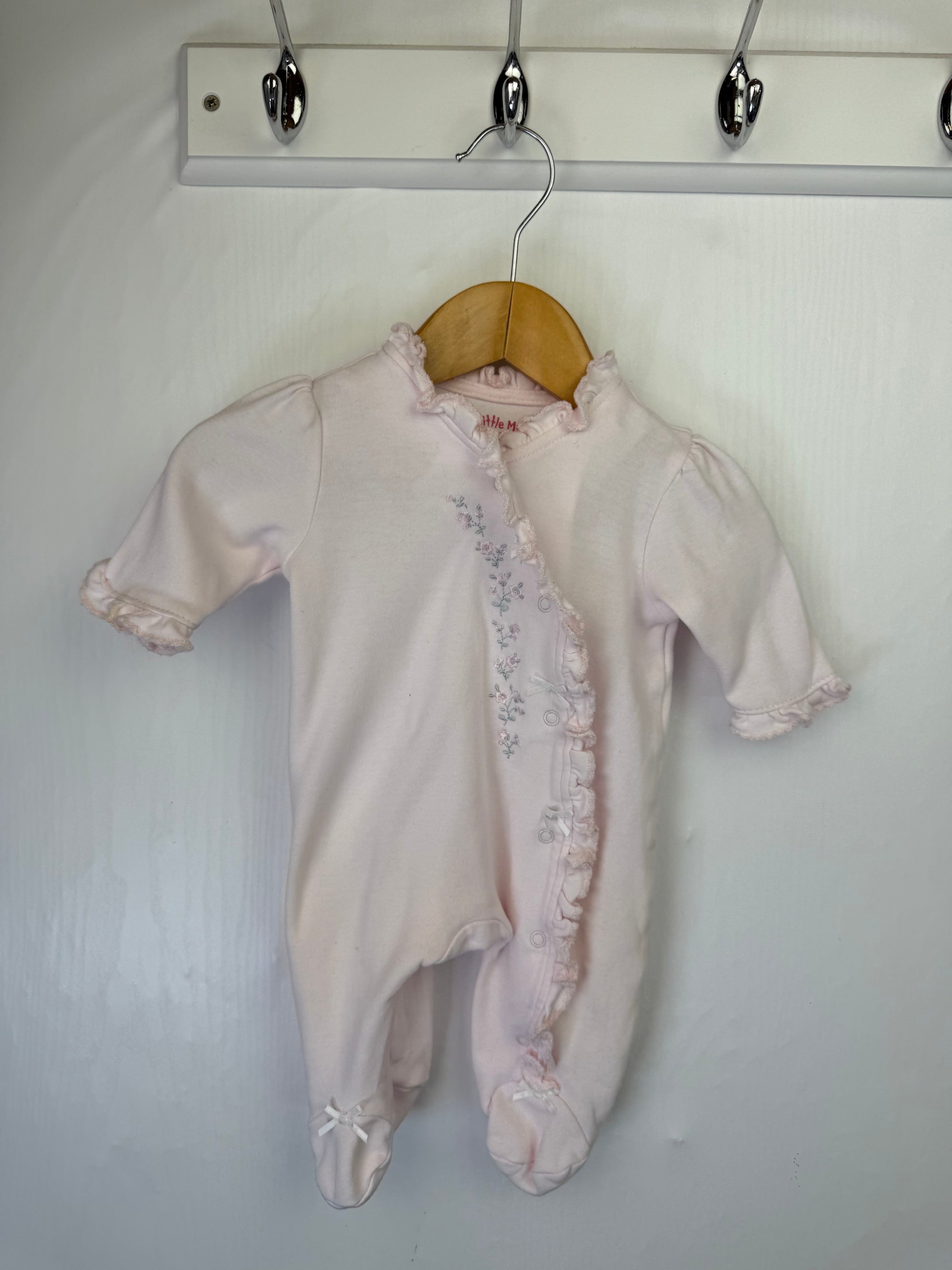 Little Me Pink Ruffle Sleepsuit - Baby Girls Newborn - Little Ones Preloved. Second Hand Children's & Preloved Baby, Kids, Girls & Boys Clothes. UK online