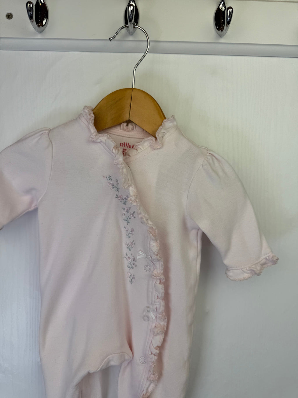 Little Me Pink Ruffle Sleepsuit - Baby Girls Newborn - Little Ones Preloved. Second Hand Children's & Preloved Baby, Kids, Girls & Boys Clothes. UK online