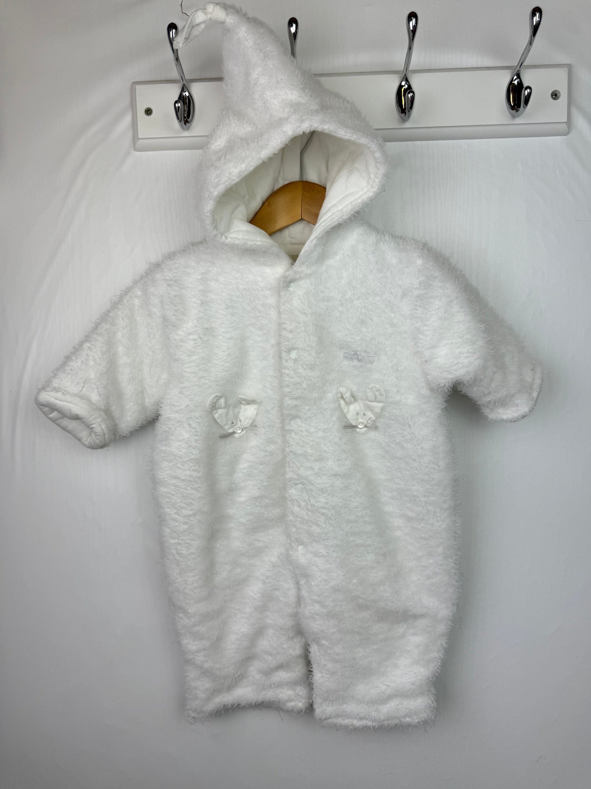 Mamas & Papas White Fluffy Pramsuit - Unisex 0 - 3 Months - Little Ones Preloved. Second Hand Children's & Preloved Baby, Kids, Girls & Boys Clothes. UK online